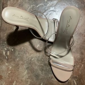 Size 8 1/2 clear strap nude heels